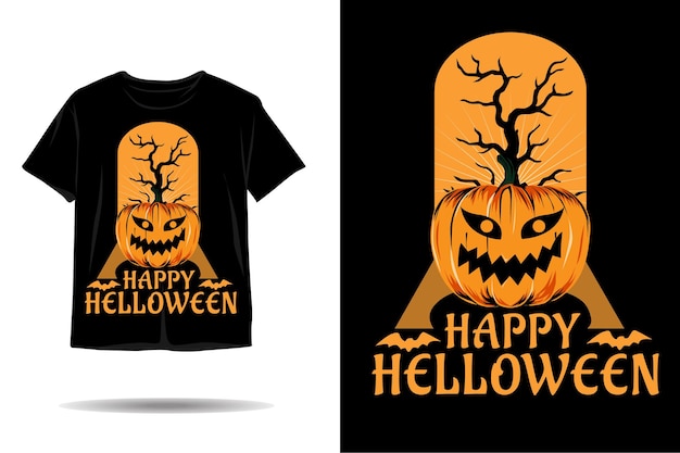 幸せなハロウィーンのカボチャのシルエットのtシャツのデザイン