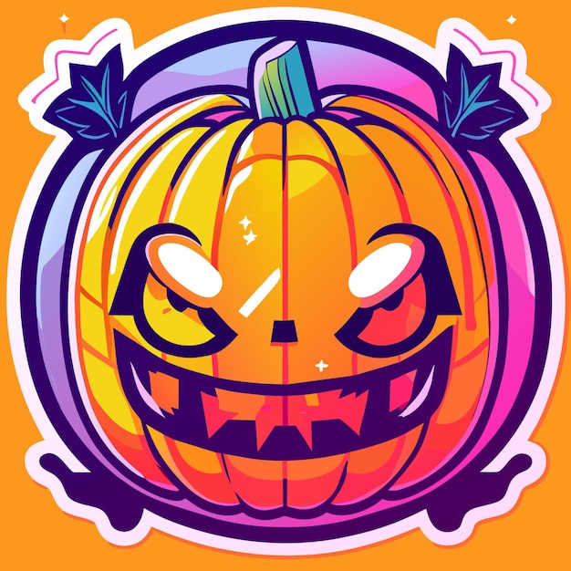 Vettore adesivo happy halloween con zucca adorabile neon