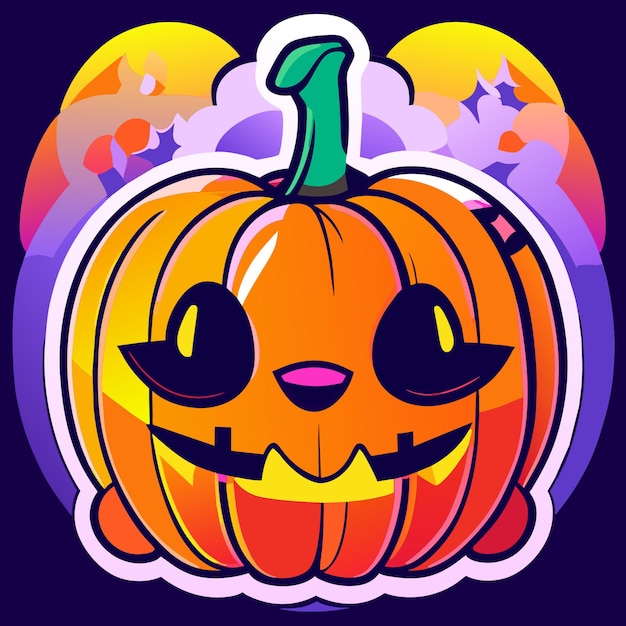 Vettore adesivo happy halloween con zucca adorabile neon