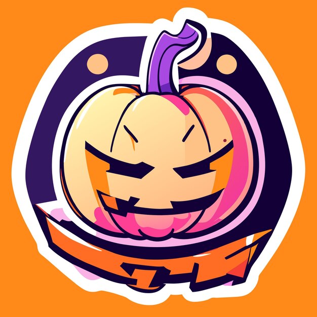 Vettore adesivo happy halloween con zucca adorabile neon