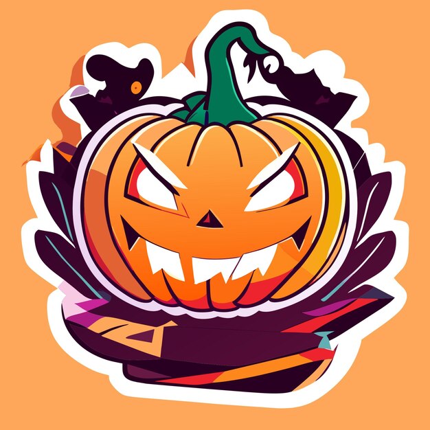 Vector happy halloween pumpkin sticker adorable neon