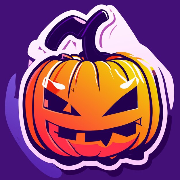 Vector happy halloween pumpkin sticker adorable neon