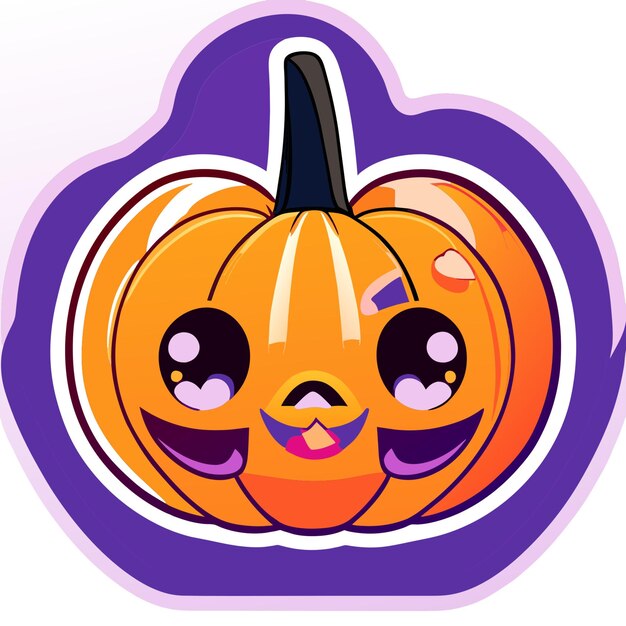 Vettore adesivo happy halloween con zucca adorabile neon