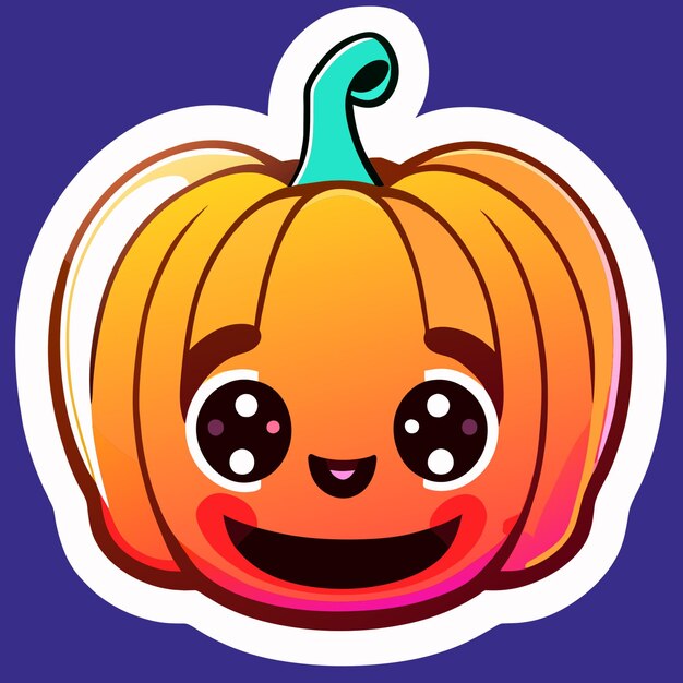 Vector happy halloween pumpkin sticker adorable neon