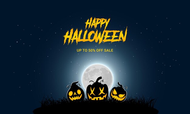 Happy halloween pumpkins night mood vector illustration