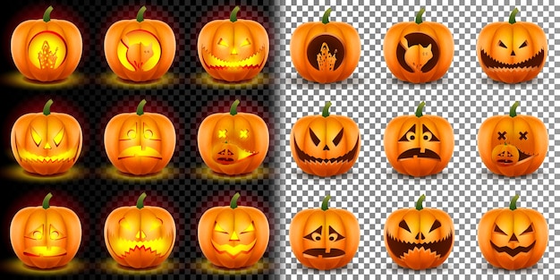 Happy Halloween Realistic pumpkin big set.