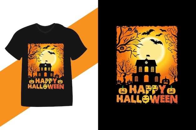 TシャツマグカッププリントのハッピーハロウィンレトロTシャツデザイン