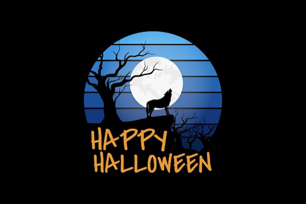 Happy halloween retro vintage landscape design