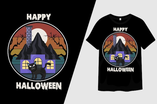 幸せなハロウィーンのレトロなヴィンテージTシャツのデザイン