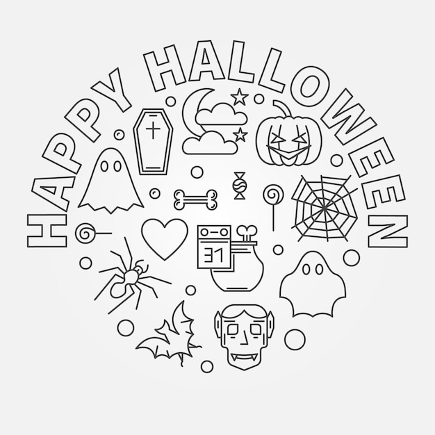 Happy Halloween ronde vakantie overzicht vectorillustratie of banner