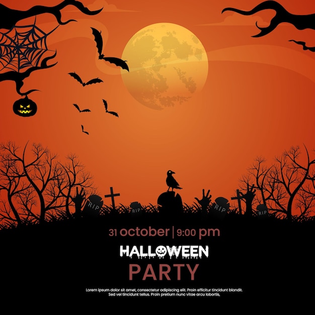 Happy Halloween sale banner and party invitation background illustration