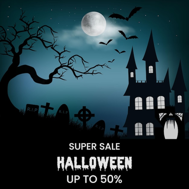 Happy Halloween sale banner and party invitation background illustration