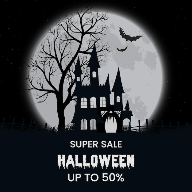 Happy Halloween sale banner and party invitation background illustration