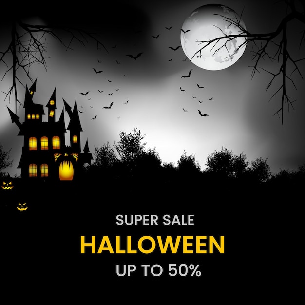 Happy Halloween sale banner and party invitation background illustration