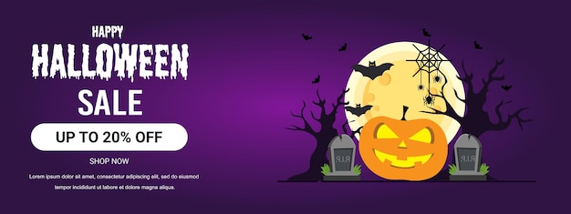 Happy halloween sale cover banner. decorative halloween background flat style.