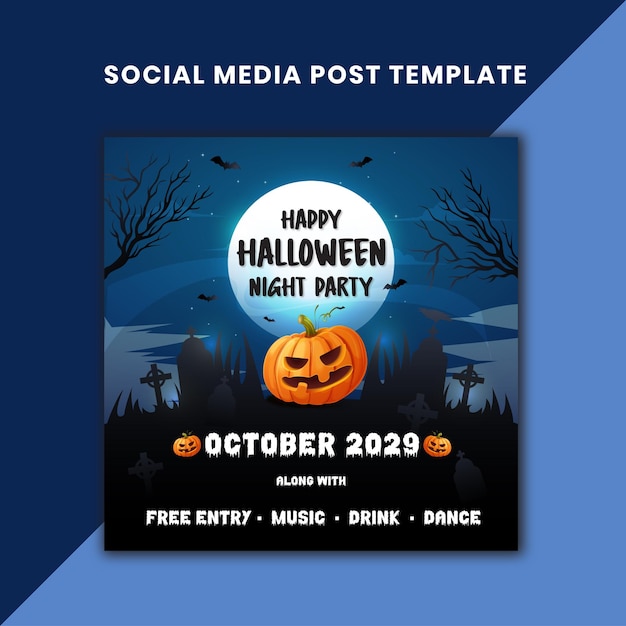 Happy Halloween sales for social media post design on blue background