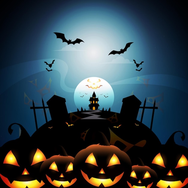 happy halloween scary black and yellow card design