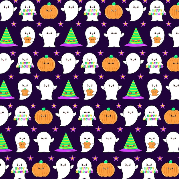 Happy halloween seamless pattern background set. Halloween seamless pattern in cartoon comic style.