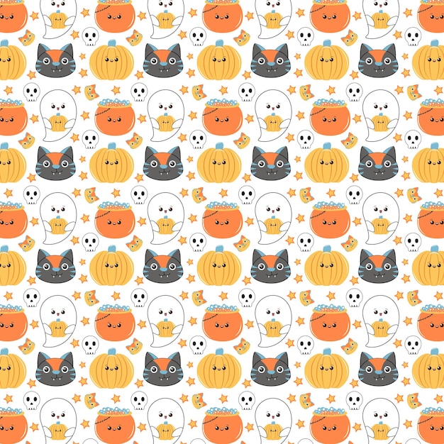 Happy halloween seamless pattern background set. Halloween seamless pattern groovy Retro 90s style.