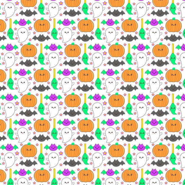 Happy halloween seamless pattern background set. Hand drawn pattern for Halloween design.