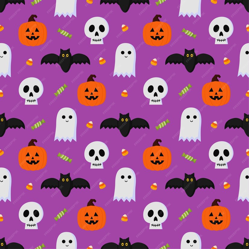 Premium Vector | Happy halloween seamless pattern on purple background.