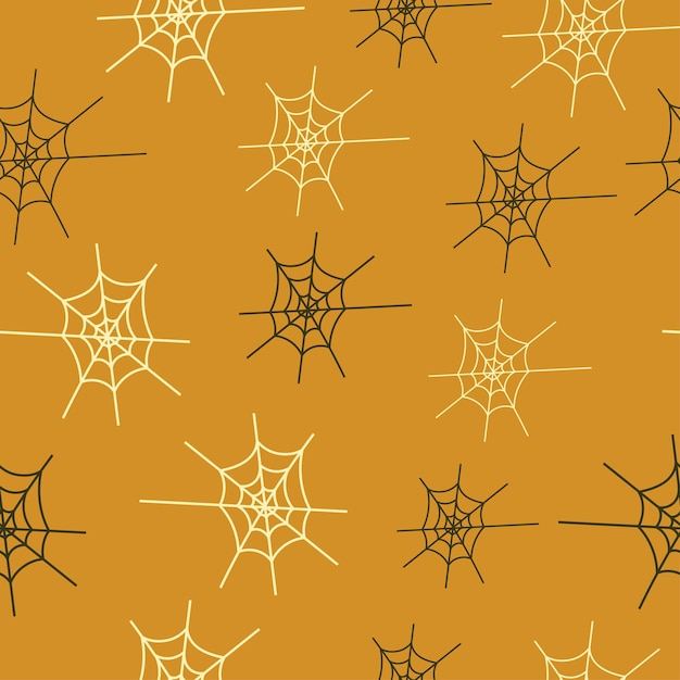 Happy Halloween seamless pattern with cobweb on yellow background Vector illustration