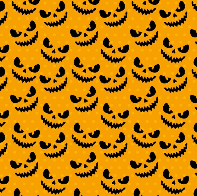 happy halloween seamless pattern with scary faces