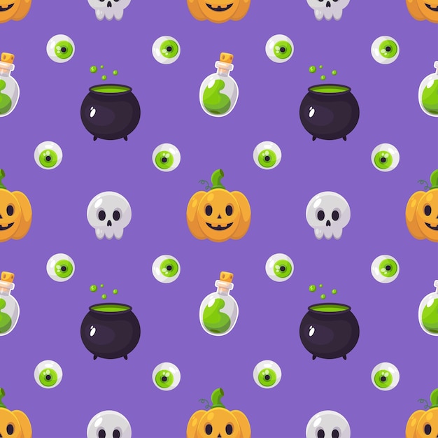 Happy Halloween seamless pattern with skull pamkin and candies