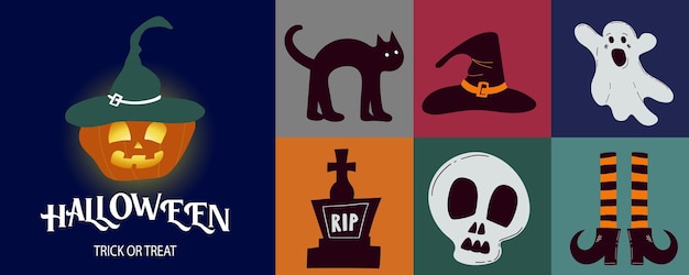 Happy Halloween Set. Set of simple color vector illustrations