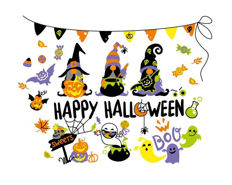 Happy Halloween set uitnodiging in halloween party funnies spoken kabouters pompoen vleermuis