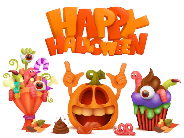 Happy halloween set of vector icons.