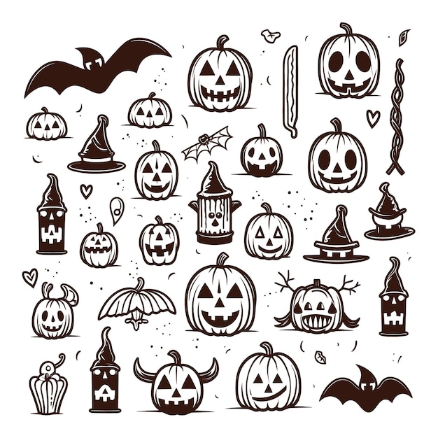 Happy Halloween silhouette set collection of halloween vector elements