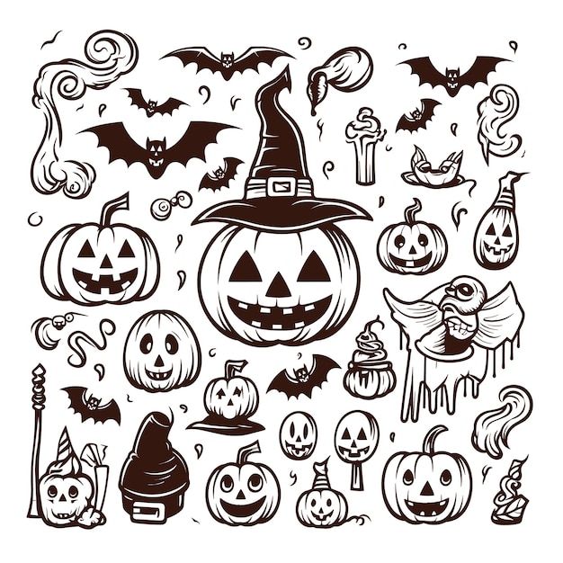 Vettore happy halloween silhouette set collezione di elementi vettoriali di halloween