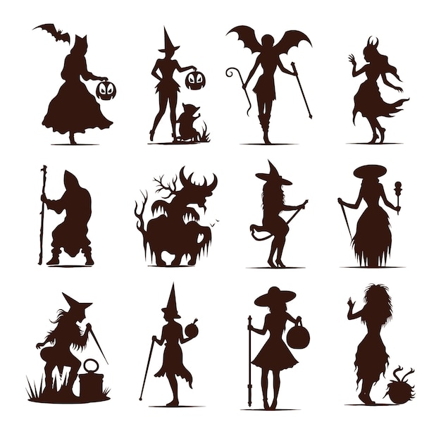 Happy Halloween silhouette set collection of halloween vector elements