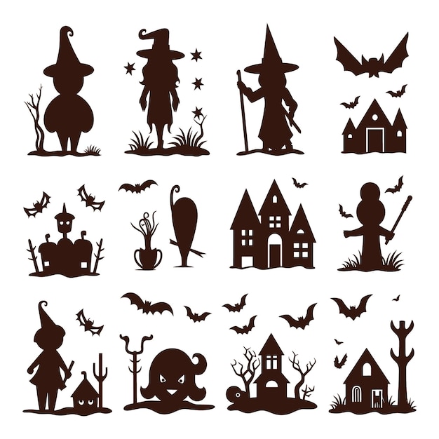 Happy Halloween silhouette set collection of halloween vector elements