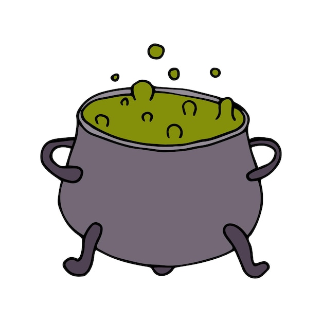 Happy halloween single cauldron of poisonous potion with bubbles icon hand drawn vector illustration