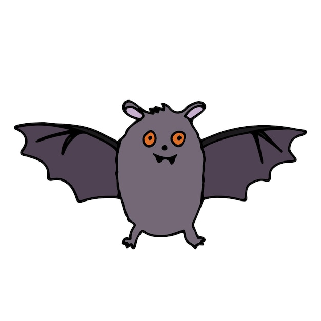 Vector happy halloween single schattige vleermuis icoon met de hand getekende vector illustratie doodle omtrek tekening geïsoleerd