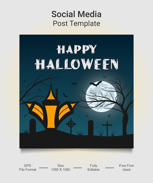 Happy Halloween Social media post sjabloonontwerp Pompoen met Horror Halloween Concept