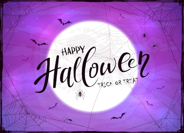 Buon halloween e ragno su sfondo viola