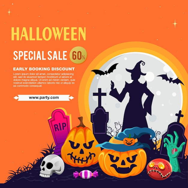 Happy halloween spooky cartoon illustration Graphic design for the decoration of gift certificates banners and flyer