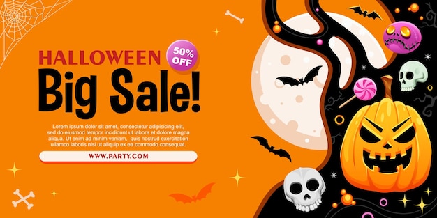 Happy halloween spooky cartoon illustration Graphic design for the decoration of gift certificates banners and flyer