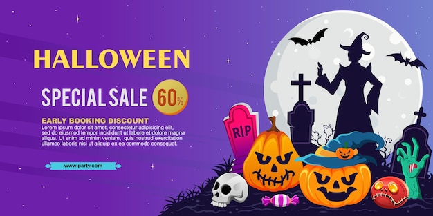 Happy halloween spooky cartoon illustration Graphic design for the decoration of gift certificates banners and flyer