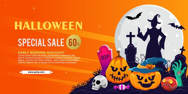 Happy halloween spooky cartoon illustration Graphic design for the decoration of gift certificates banners and flyer