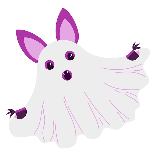 Vector happy halloween sticker with cute bat dressed as a ghost holiday clipart