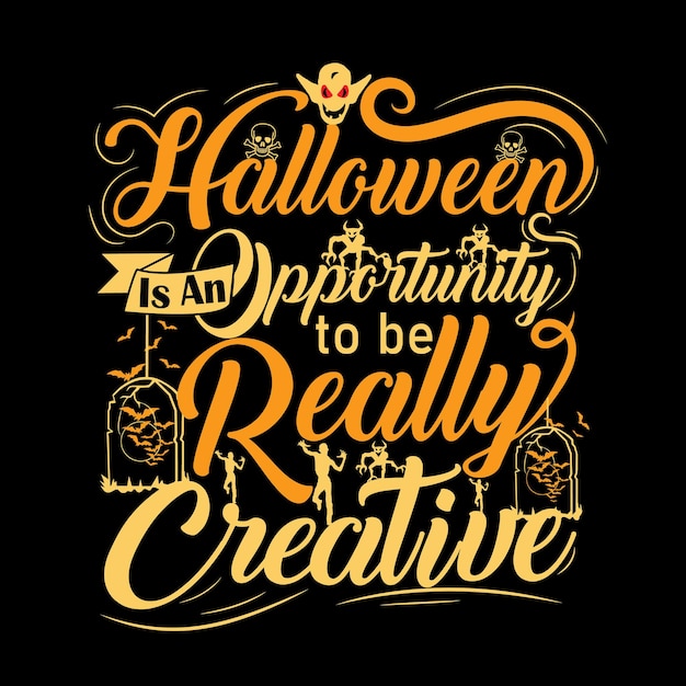 Счастливый дизайн футболки на Хэллоуин с элементами Хэллоуина или рисованный дизайн типографии Хэллоуина