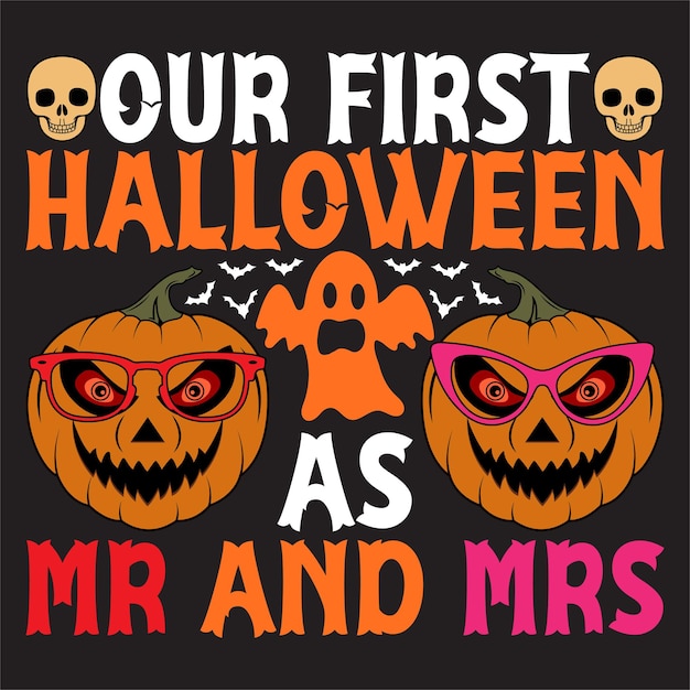 Happy Halloween t-shirt design with Halloween elements or Hand drawn Halloween typography design