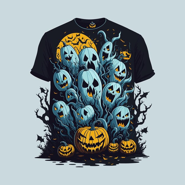 Happy Halloween t shirt of pumpkin bats tree and scary night t shirt design for Halloween day