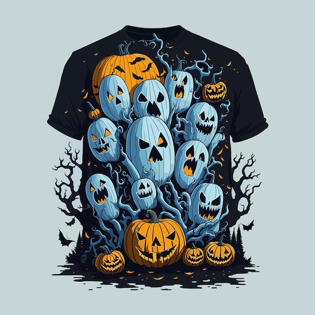 Happy Halloween t shirt of pumpkin bats tree and scary night t shirt design for Halloween day