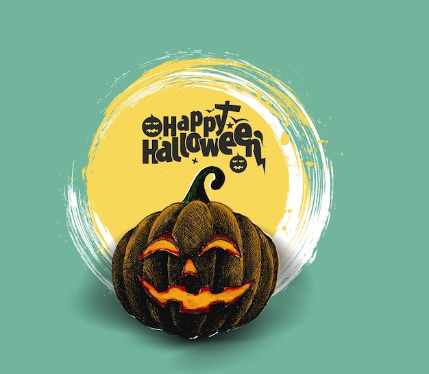 Happy halloween-tekst met pompoen hand getrokken schets vector design.