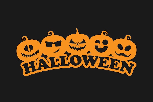 Vector happy halloween-tekstlogobanner in oranje kleuren concept voor halloween-dag